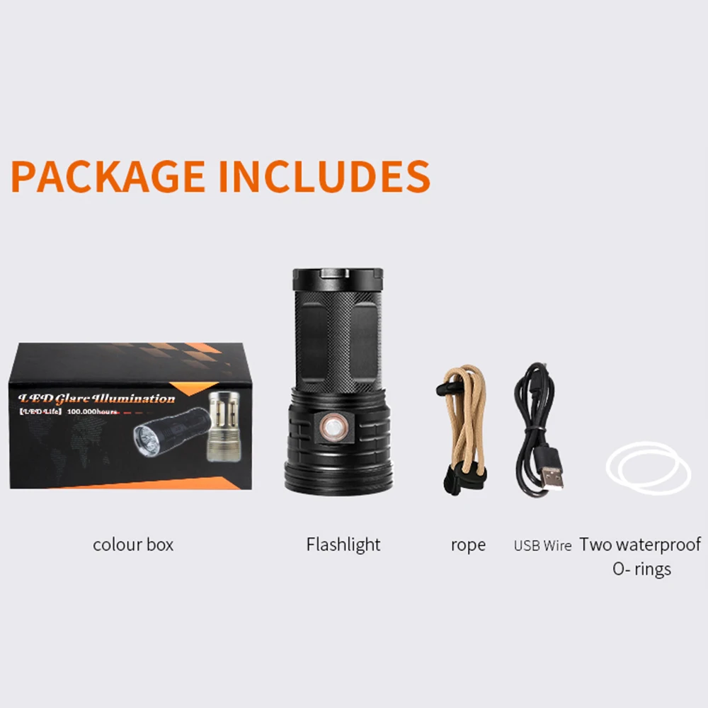 Long Spotlight Portable and Convenient USB Rechargeable IPX5 Waterproof Flashlight Aluminum Alloy Led Strong
