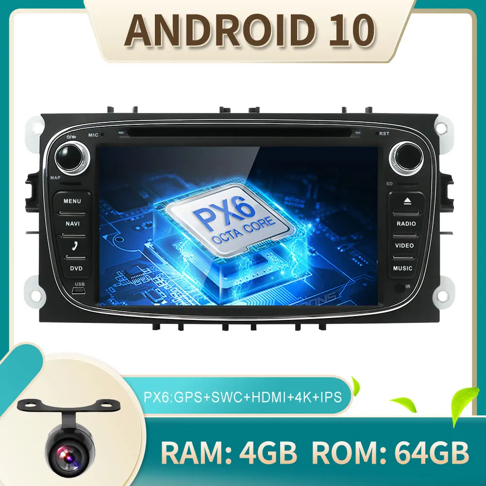 Автомобильный dvd плеер для Ford/Focus/S Max/Mondeo/Galaxy/C Max 4 Гб ОЗУ + 64 ГБ 2 din автомобильный