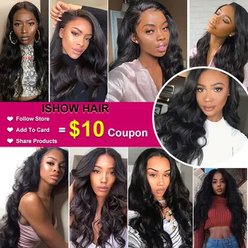 Ishow Hair Bundles Body Wave Brazilian Hair Weave Bundles 100% Human Hair 4 Bundles Deal Natural Color Non-Remy Hair Extensions 6