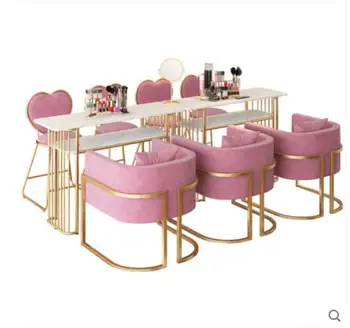 

Nordic net red manicure table special price economical marble shop decoration table chair set single double manicure table