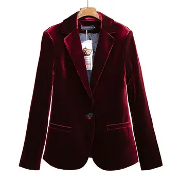

High Quality 2020 New Velvet Women Blazer Black Blue Elegant Lady Blazers Suits Plus Size Long Sleeve Slim Office Suit Jackets