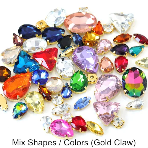 Mix Gold Colors 50 шт., стразы разных размеров, стразы с кристаллами, стразы разных форм, стразы с серебряными когтями, свадебное платье Y3486 - Цвет: Mix Gold Colors