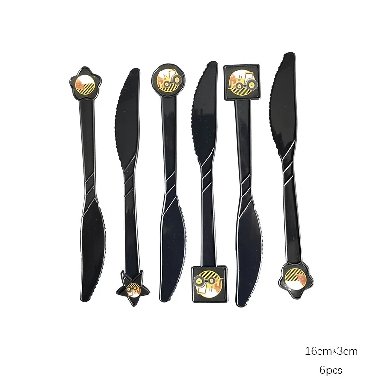 6pcs knives 6pcs Construction Theme Birthday Party Disposable Party Tableware for boys Birthday Decoration Cartoon Car Party Balloons Plates - Цвет: 6pcs knives