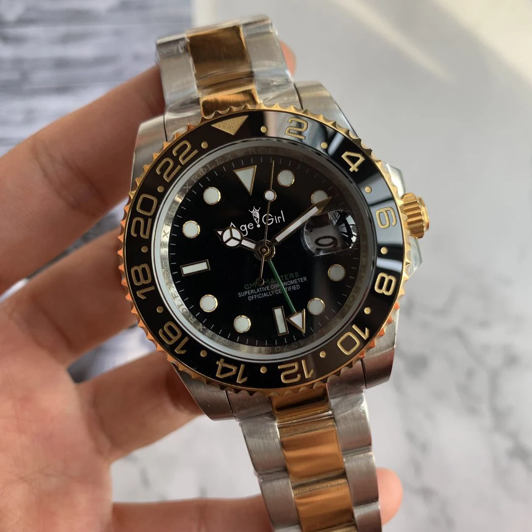 

Luxury Brand New Men Automatic Mechanical Watch Silver Rose Gold Red Rubber Black Blue Ceramic GMT II Stainless Steel Sapphire