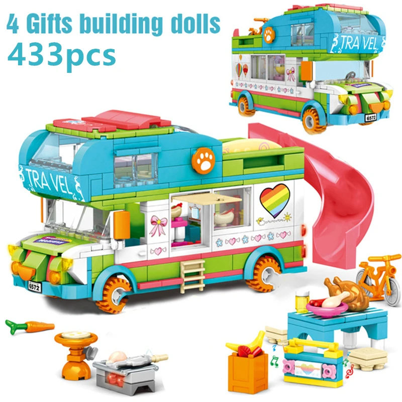 

NEW Friends Girls Series Friendship Bus Slide Picnic Camping Car Truck Model Building Blocks Sets Bricks Toys Princess Figures