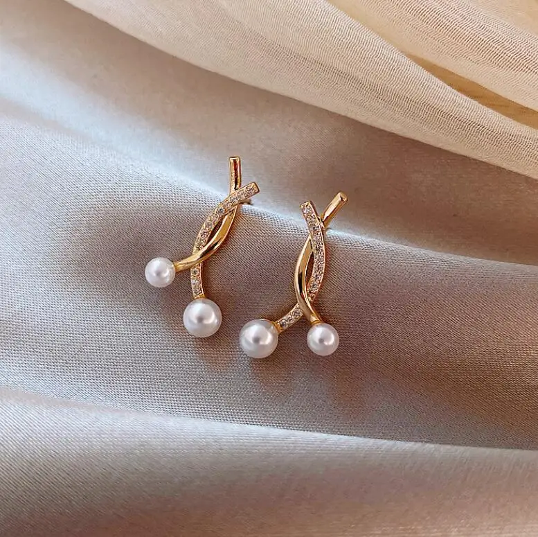 Imitation Pearl Gold Flash Earrings For Women Net Red Silver Color Stud Simple Party Gift Female Jewelry | Украшения и аксессуары