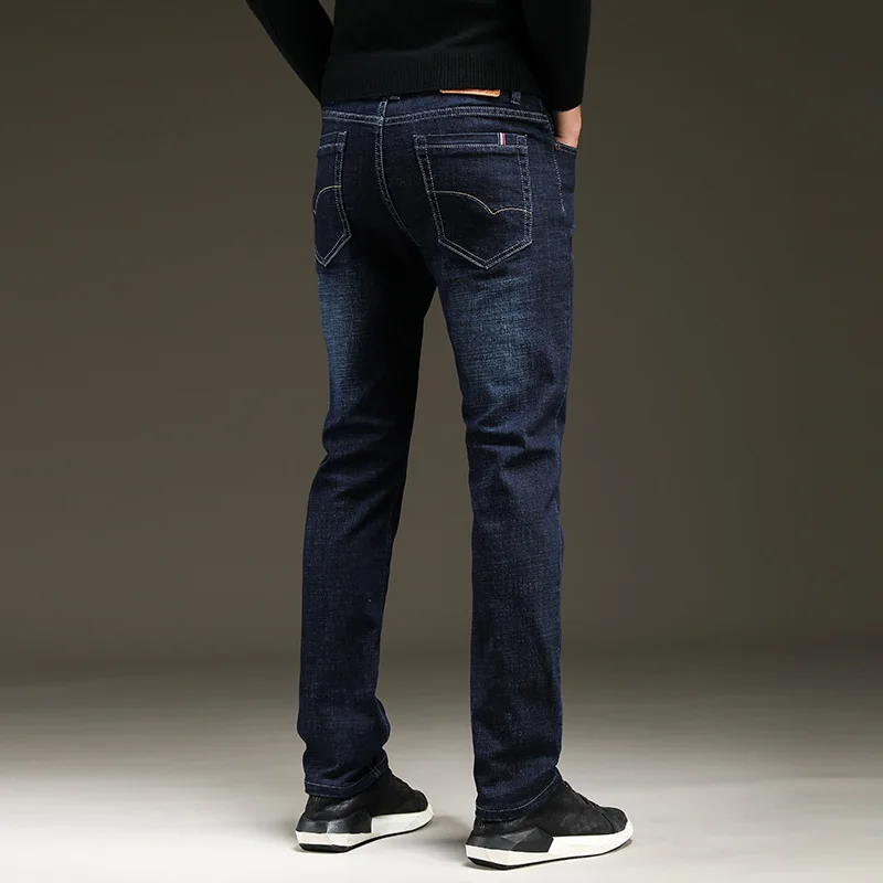 Brand Men's Jeans 2019 Classic Style Autumn Winter Business Casual Blue Black Elastic Straight Long Pants High Quality Jeans Brand Men's Jeans 2019 Classic Style Autumn Winter Business Casual Blue Black Elastic Straight Long Pants High Quality Jeans