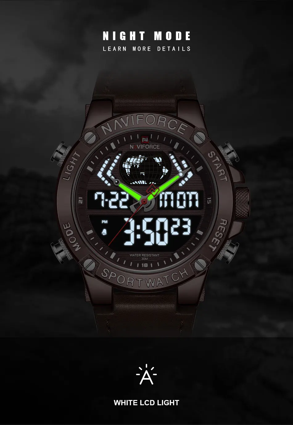 Orologio da uomo sportivo al quarzo, orologio da polso digitale impermeabile militare a LED_voghion.com