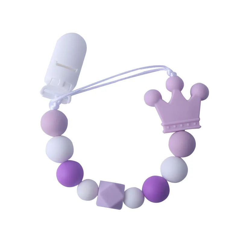Клипсы для соски красочная корона DIY силиконовая соска цепь для малышей Дети Соска игрушки-Жвачки пустышка Прорезыватель для зубов с прищепкой держатель - Цвет: Purple