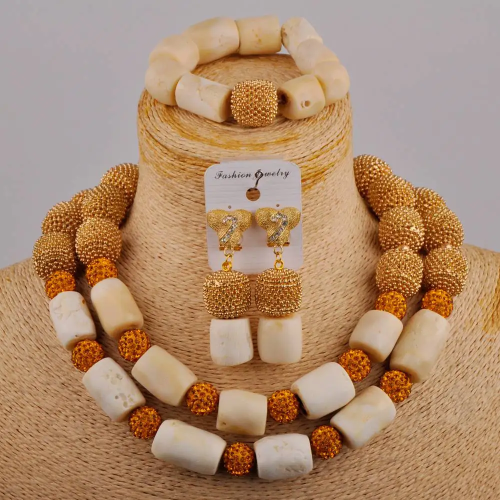 

African Wedding Accessories White Natural Coral Necklace Nigerian Bride Female Wedding Jewelry Set AU-629