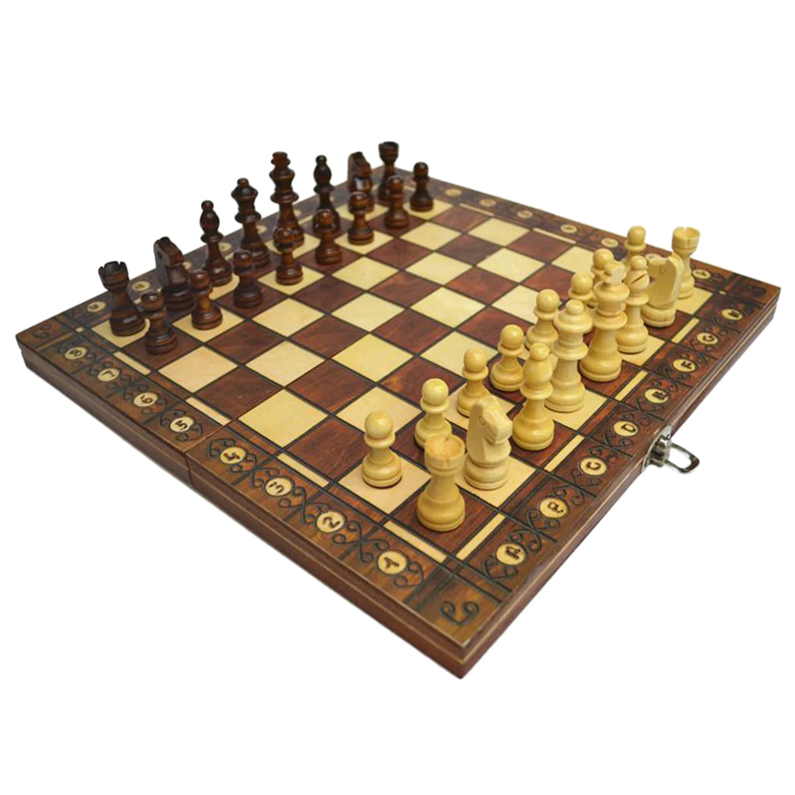 Falten Holz Schach Set Reise Spiel 3 in 1 Schach Backgammon Checkers 15x15inch 