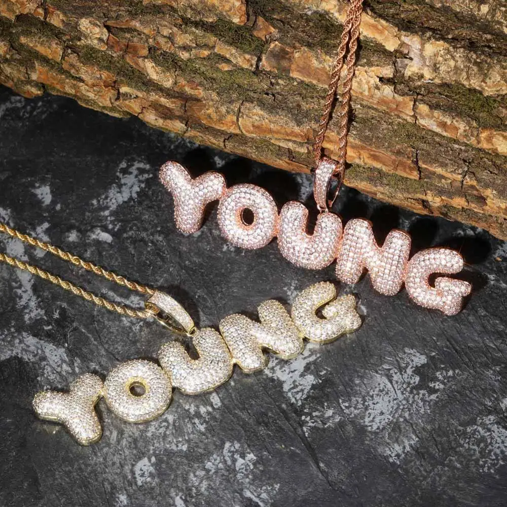 Пользовательское имя Iced Out Bubble цепочка с буквами ожерелья с подвесками для мужчин амулеты Циркон хип-хоп ювелирные изделия с золотой серебряной теннисной цепью