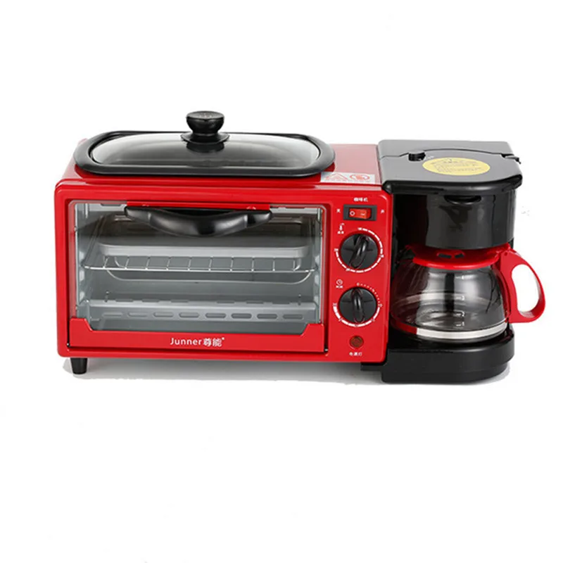 Máquina de desayuno eléctrica 3 en 1, cafetera multifunción, Mini horno para el hogar, Pan, Pizza, sartén