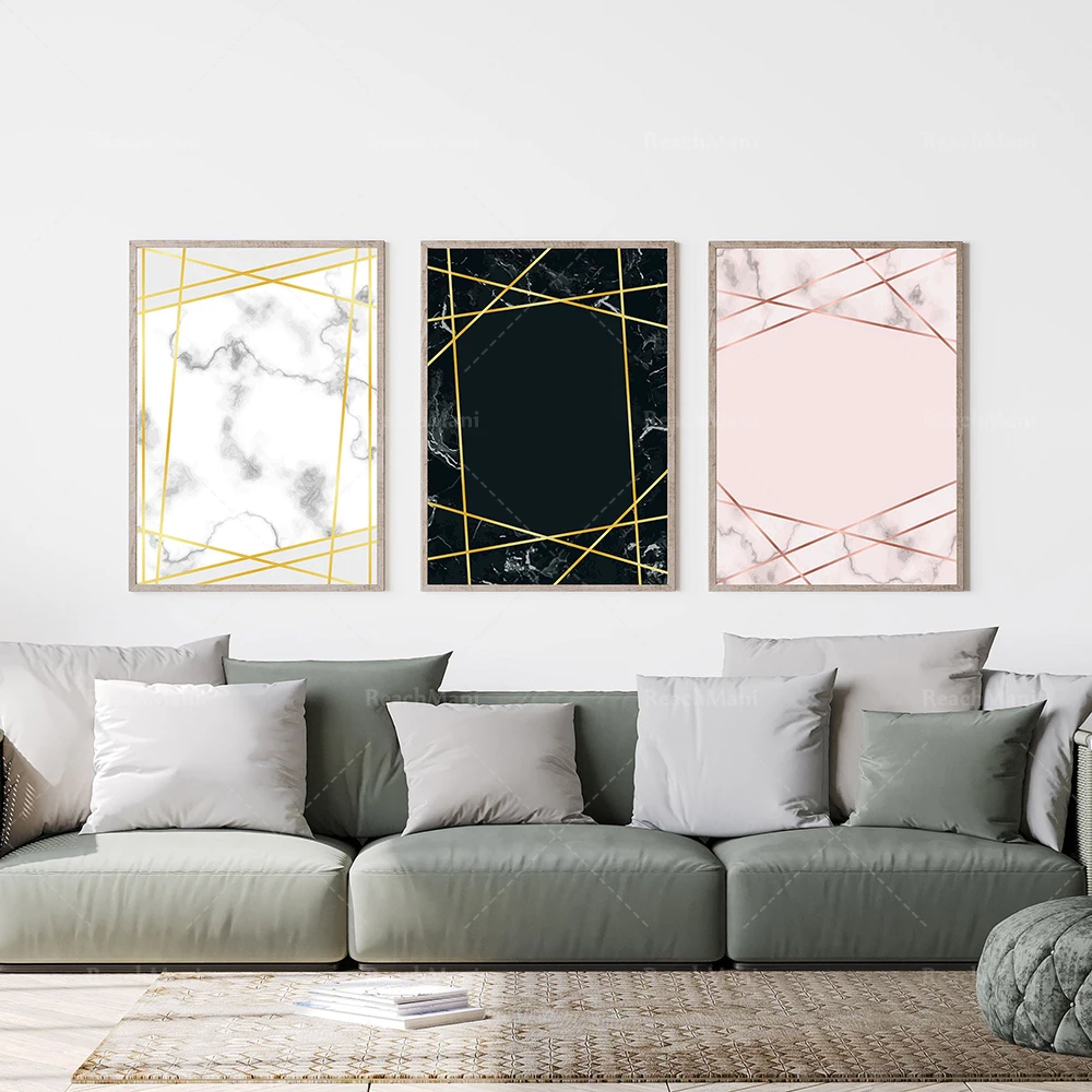 

Gold and marble abstract prints, marble abstract posters, pink, black and white canvas beautifully printed room decoration poste