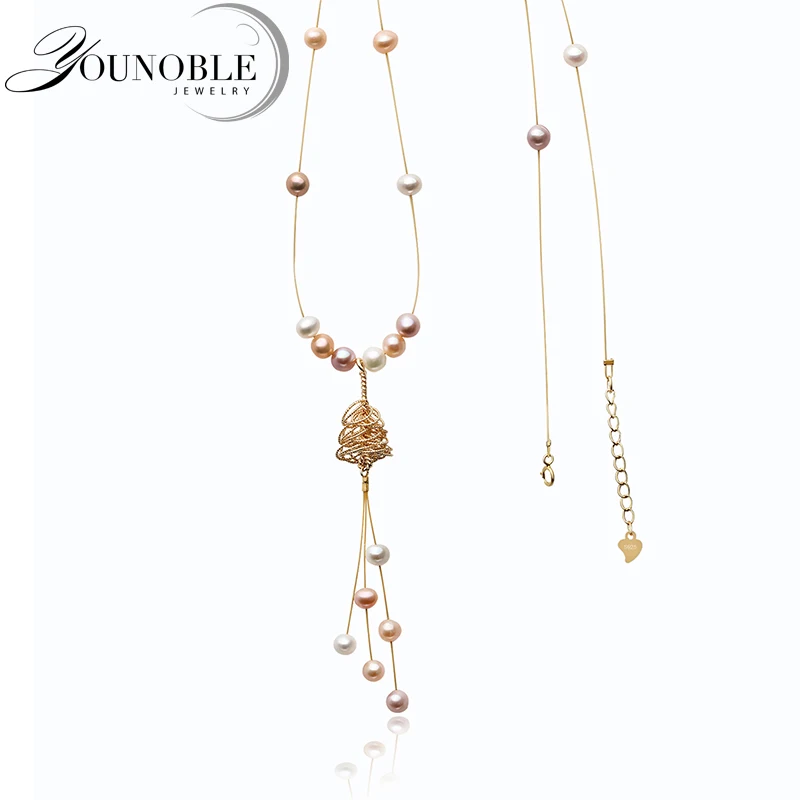 

55cm Real Natural Long Pearl Necklace Women,Beautiful Freshwater Pendant Necklace Anniversary Gift