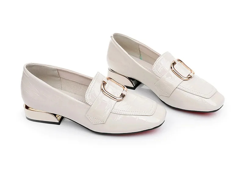 British Bright Patent Genuine Leather Pumps Oxford Shoes For Women 2020 Spring New Metal Thick Middle Heel Women's Loafers Shoes (13)