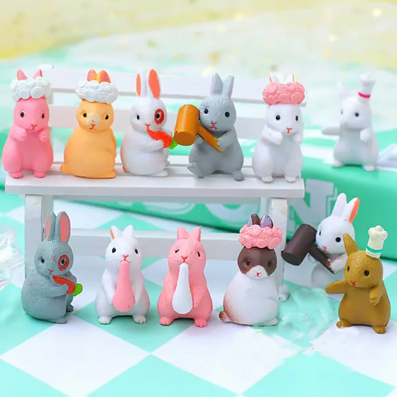 

12 pcs/set Cartoon Kawaii Wreath Rabbit Action Figure PVC Animal Homecoming Decoration Collection Model Toys For Kids Gifts