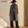 Amii Minimalism Autumn WInter Temperament Women's Jacket Fashion OLstyle Lapel Plaid Calf-length Coat Female  12070583 ► Photo 1/4