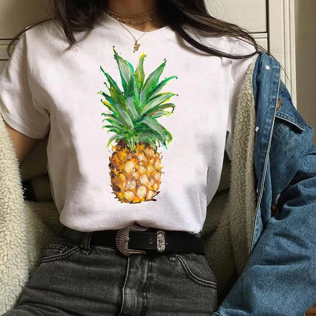 Camisetas con de dibujos animados para mujer, ropa de piña, playa, fruta, Tops de verano y otoño, camiseta encantadora para mujer _ - AliExpress Mobile