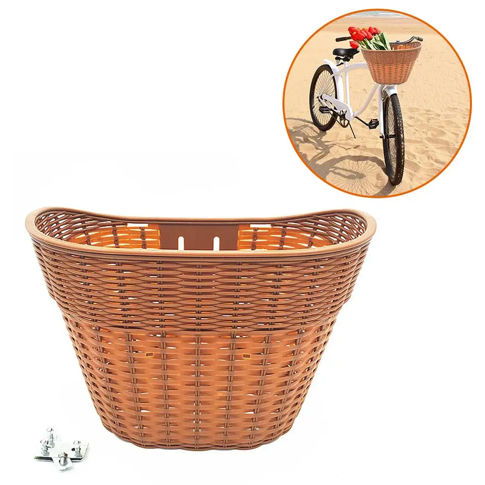Bicycle Basket Vintage Wicker Front Handlebar Basket Bike Woven Cargo Container 
