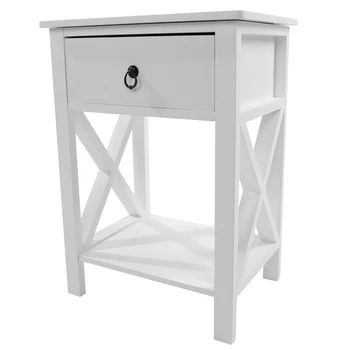 

2 Pieces, Two-Layer Bedside Table with Drawers Side Table Coffee Table Side Cross Style White US warehouse in stock