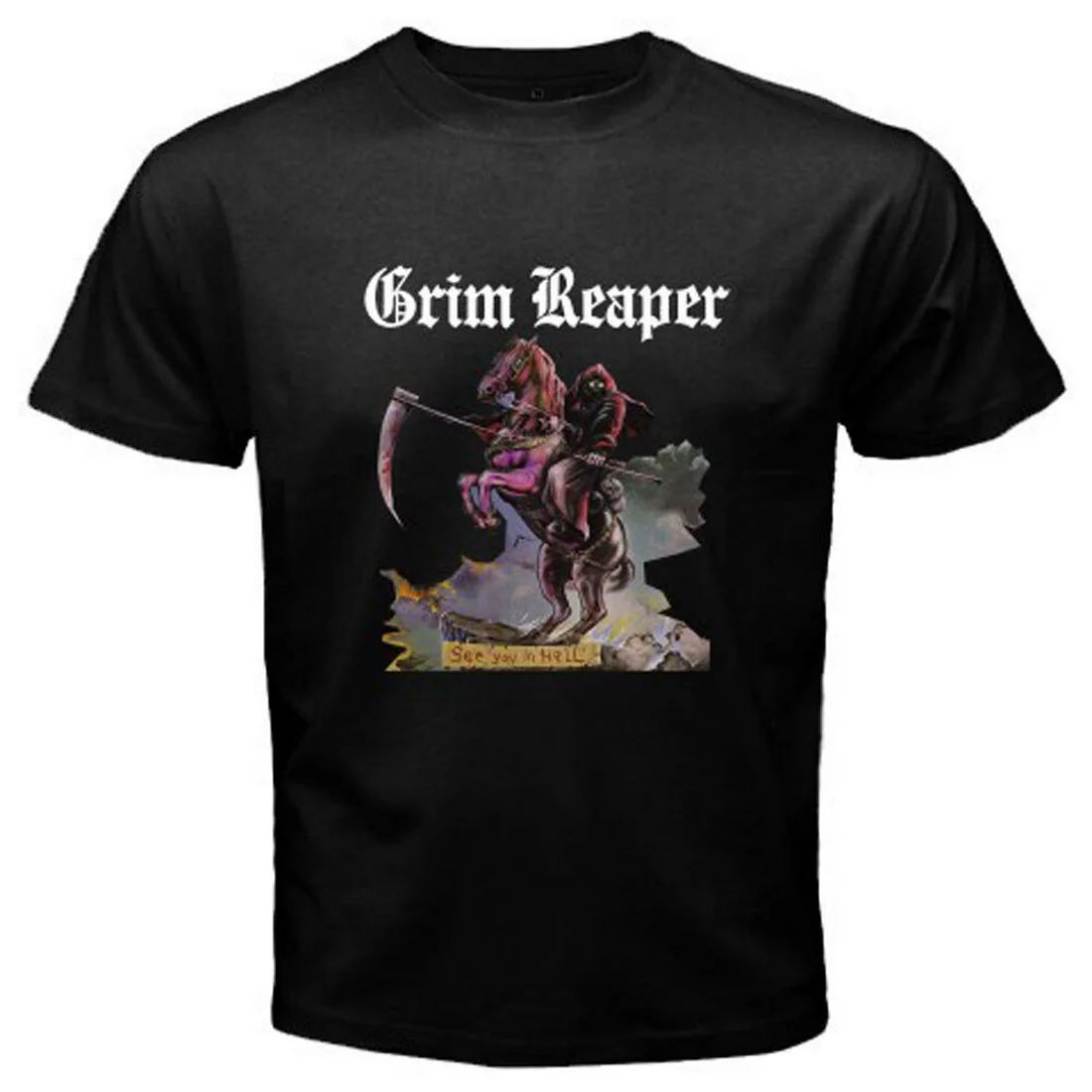 GRIM REAPER SEE YOU IN HELL 1983 Heavy Metal Band Men's Black Tops Tee T Shirt Size S-3XL T-Shirt Personality Custom |