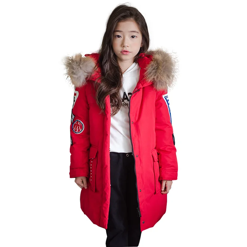 

2019 Fashion Children Winter Jacket Warm Girl waterproof Outwear Kids Thick Fur Collar Hooded long Coats 6-14 yrs