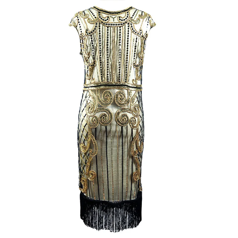 Женские платья с блестками 1920 s, Украшенные бусинами, с бахромой, большое платье гатсби w/комплект аксессуаров xs-xxl - Цвет: Apricot Dress