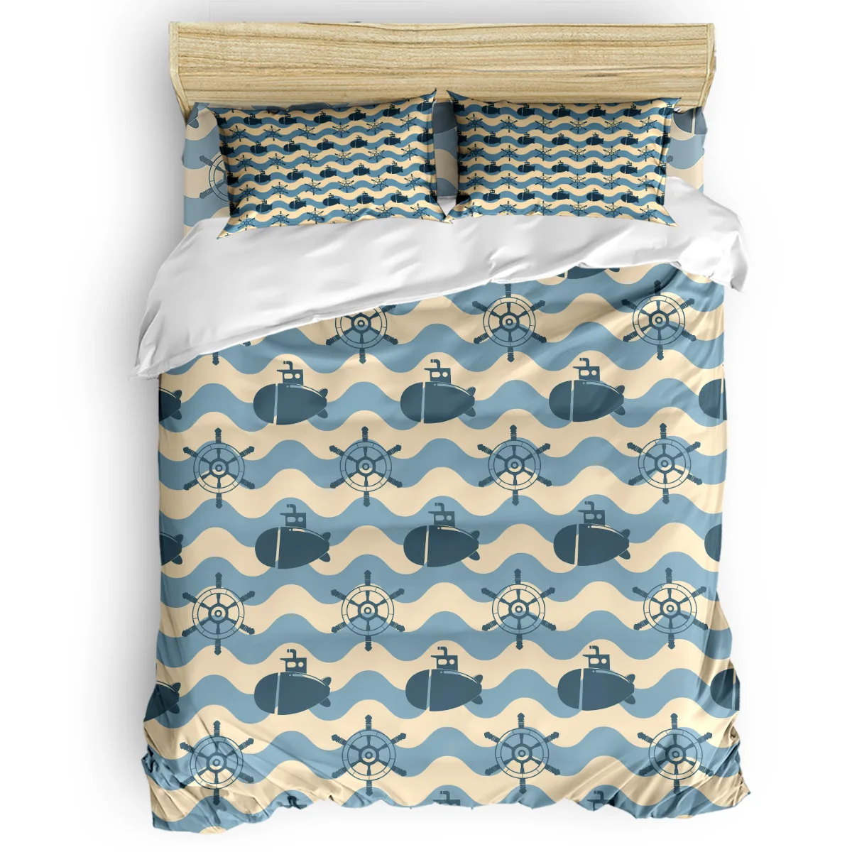

Cartoon Sea Submarine Pattern Duvet Cover Set Vintage Floral Art Design Collection of 3/4pcs Bedding Set Bed Sheet Pillowcases