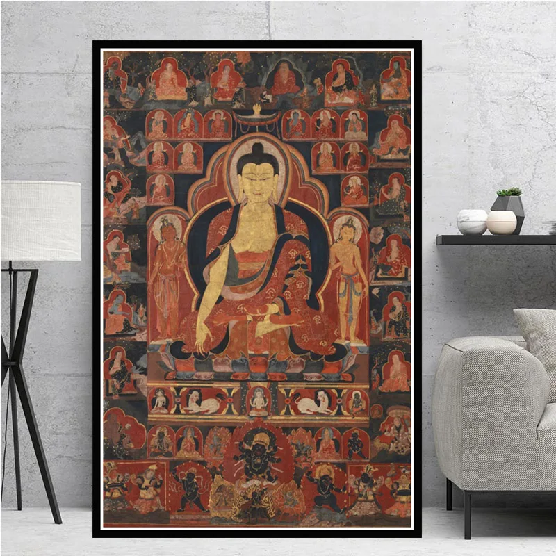 Домашний декор Постер в скандинавском стиле с принтом Sakyamuni и Arhat Thangka тибетский