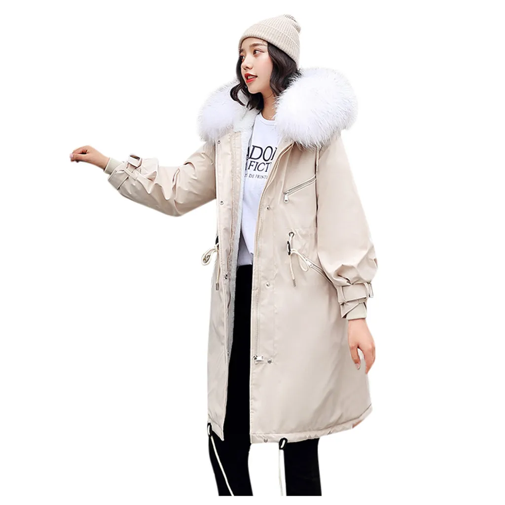 

winter coat women plus size Women Outerwear Faux Hooded Button Coat Long Solid Jackets Pocket Coats roupas Femininas dropship