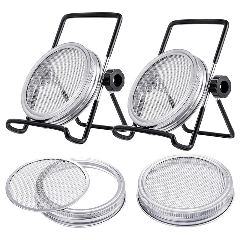 Набор прорастания крышки Sprouting Mason Jar 6 упаковка нержавеющая сталь Rack Wide Mouth