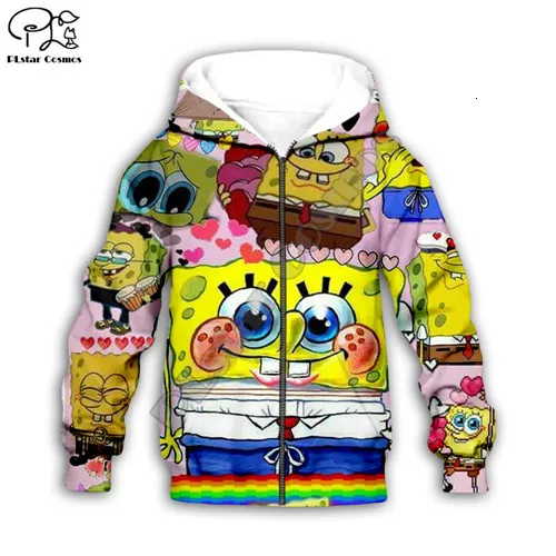 Kids zip hoodies Детские толстовки с объемным изображением Губки повседневные толстовки с капюшоном для мальчиков и девочек с принтом Аниме Толстовка с рисунком пальто на молнии kawaii/худи/шорты/штаны/Летняя футболка - Цвет: Kids zip hoodies