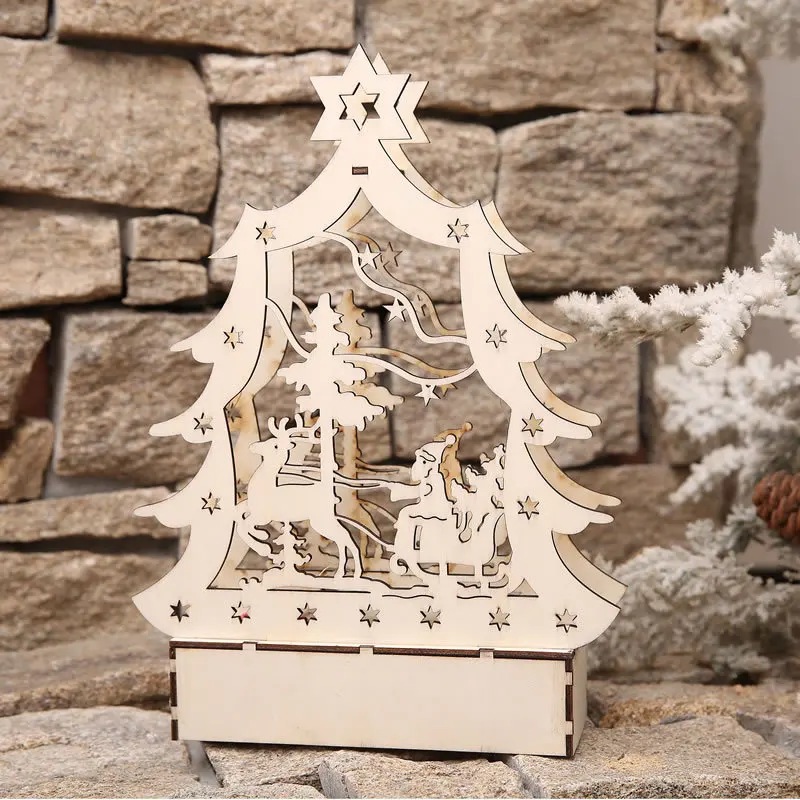 Europe And America Creative LED Light Light-emitting Christmas Tree Wooden Product Showcase Christmas Decorations Top Grade Gift