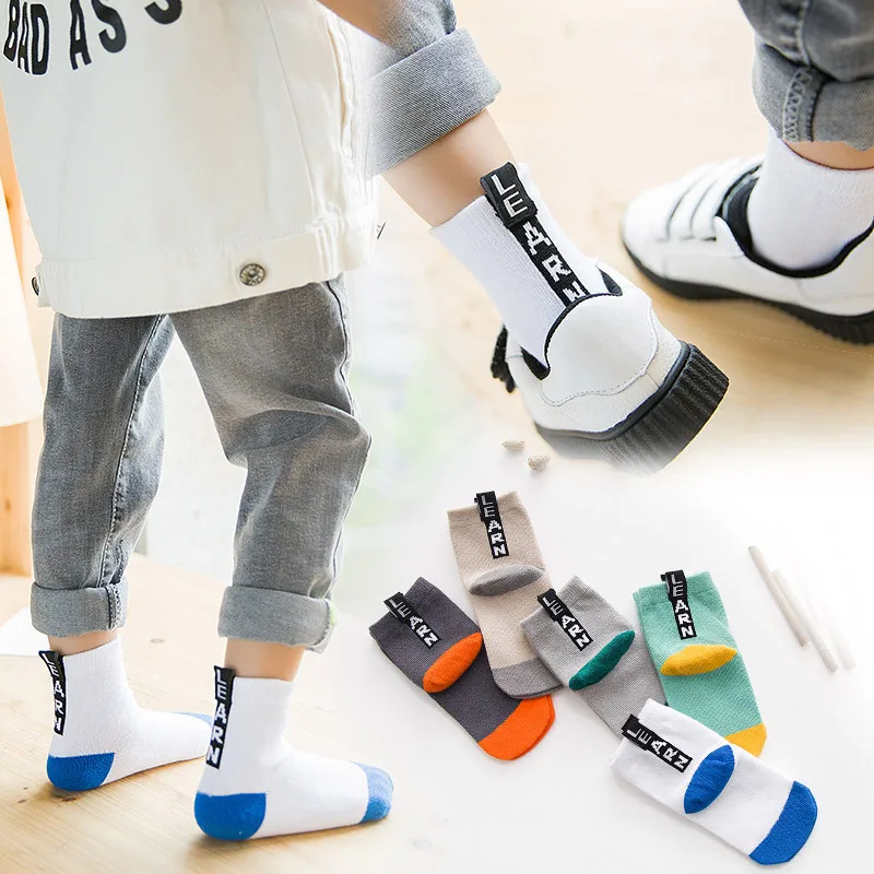 

Autumn And Winter New Style Cool Lettered Cloth Label CHILDREN'S Socks Tube Cotton Breathable BABY'S Socks