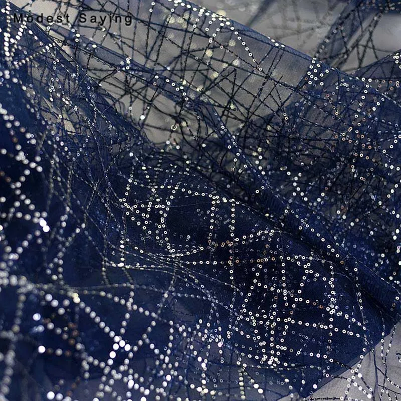 navy blue 3 ярдов темно-синяя Тюлевая ткань с блестками для вечерних платьев Свадебная вечеринка Блестки ткань сетка для ремесла сетка материал украшения - Цвет: navy blue