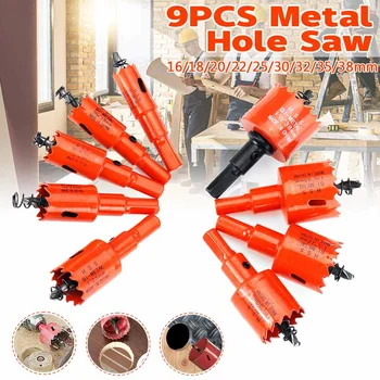 

9PCS 16-38mm Metal Steel Hole Saw Drill Bit Cutter Metal Twist Drill Bits Kit Opener Carpentry Tools Hole Saw for Wood