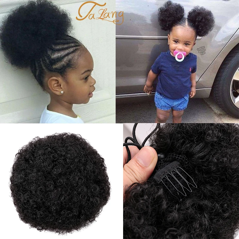 

TALANG Ponytail Puff Afro Curly Hair Bun High Drawstring Short Afro Pony Tail Clip in on Synthetic