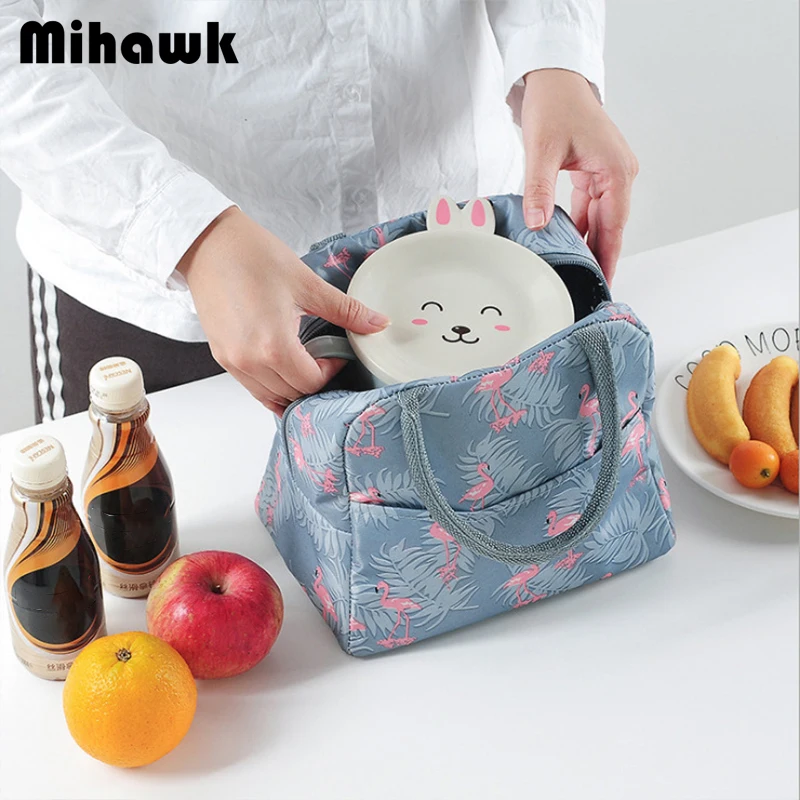 

Mihawk Waterproof Flamingo Lunch Bags Portable Thermal Bento Case Pouch Travel Picnic Fresh Keeping Cooler Fruit Cake Drink Tote