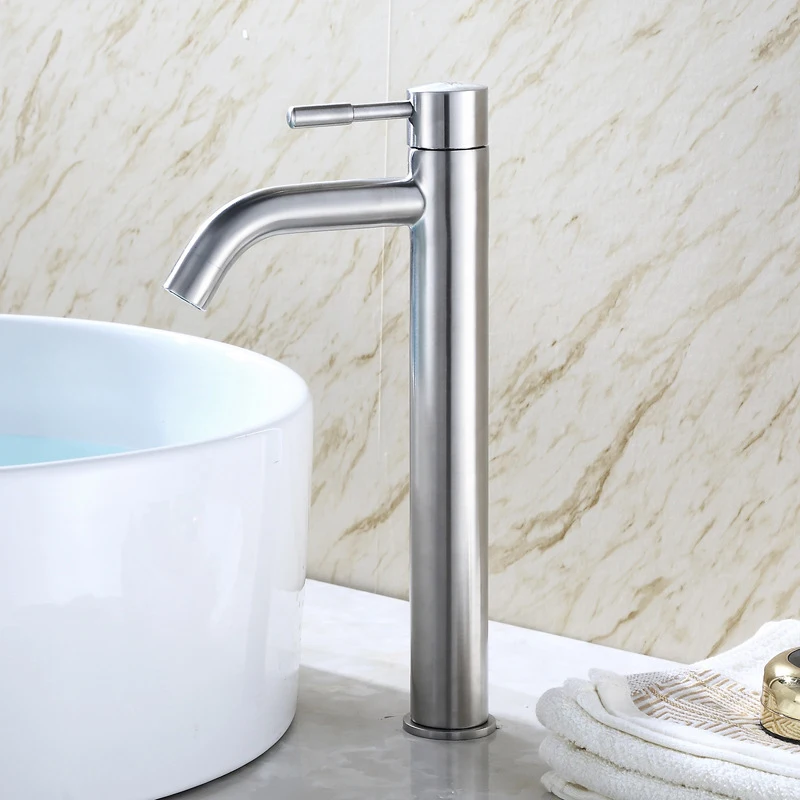 

Stainless Steel Bathroom Basin Tap Single Cold Water Tap Wash Basin Faucet Deck Mounted Quickly Open Type Sink Tap Single Handle