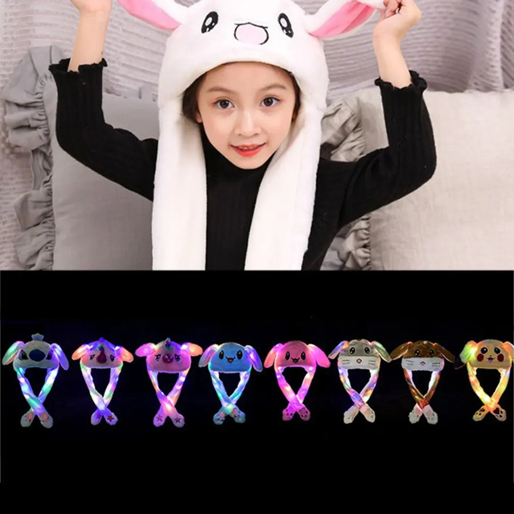 

Plush Moving Rabbit Ears Hat Funny Hand Pinching Airbag Magnet Soft Hat Controllable Long Ears Cute Animal Cartoon Hat