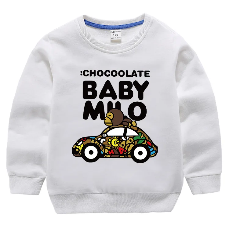 Children Boy Girl Autumn Hoodies Kids Spring Sweatshirts Yellow Tshirt Cotton Cartoon Car Tops Size 1 2 4 6 8 Year Baby Clothing - Цвет: Белый