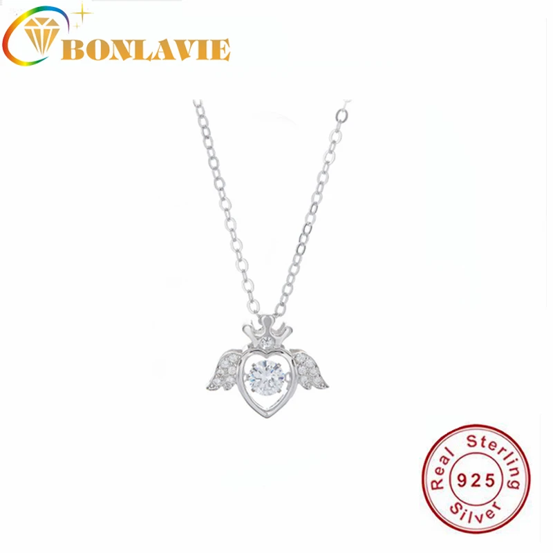 Ожерелье BONLAVIE в виде сердца, короны, Ангела S925, чистое серебро, сердце, ключица, цепочка, изысканная инкрустированная дрель, благородный