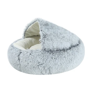 

Round Non Slip Soft Plush Dogs Cats Comfortable Cute Portable Small Animal Indoor Sleeping Bed Burrowing Cave Hooded Pet House