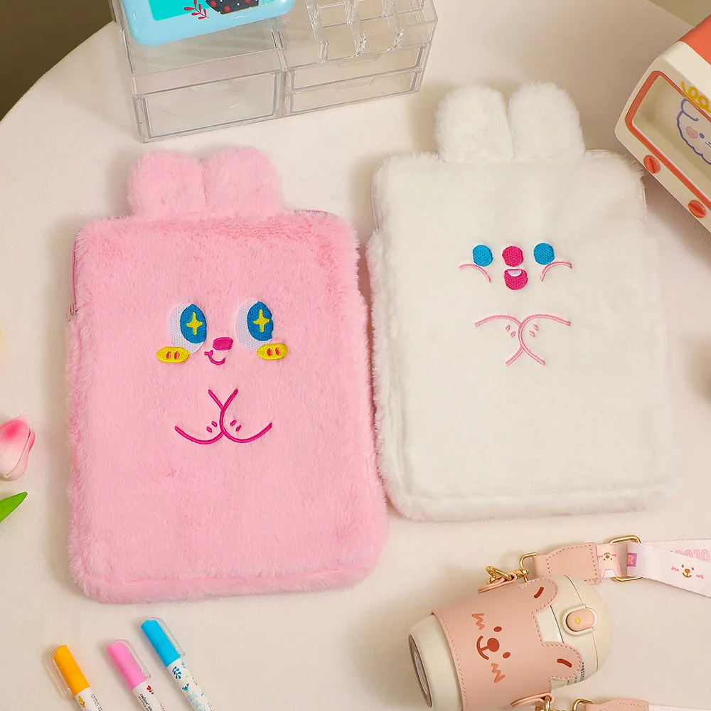 Flannel Bear Handbag Soft 10.5 11inch Mac Ipad Case Holder Cartoon Cotton Travel Business Ipad Case Purse Embroidery Cute Bag