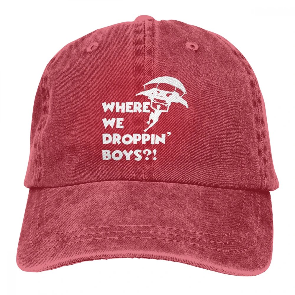 Where We Dropping Boys Casquette Deep Heather Unisex Mens Womens Denim Strapback Baseball Cap Adjustable Golf Dad hat