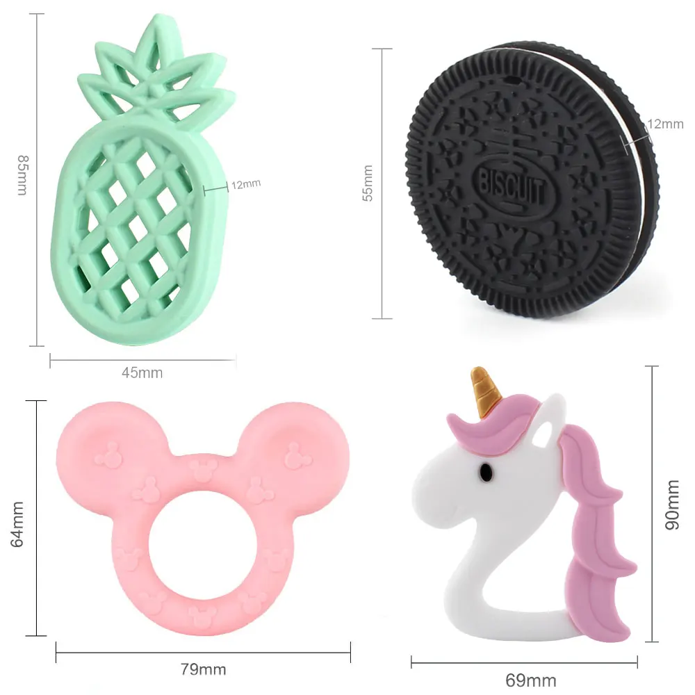 Silicone Teething Toys 1pc Silicone Baby Teether Cartoon Animals Unicorn Rodent Necklace Food Grade