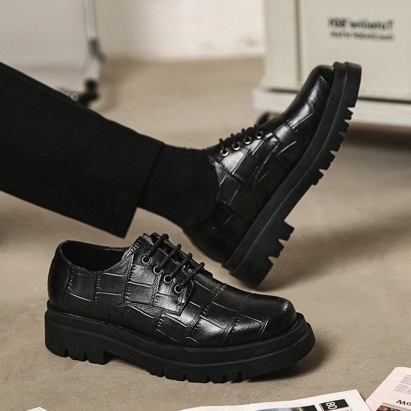Zapatos de cuero con suela gruesa a la moda para hombre, de negocios, mocasines gruesos negros, Zapatillas impermeables, 2022|Zapatos informales de hombre| AliExpress