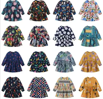 

2019 spring and autumn new girls multi-color printed long-sleeved dress children's European princess dress
