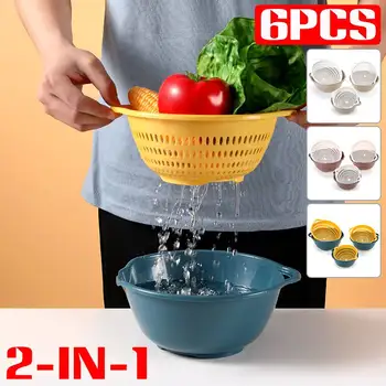 

3pcs/set Kitchen Double Drainer Basket Removable Rice Washer Strainer Cleaning Vegetable Fruit Storage Basket Kitchen Tool